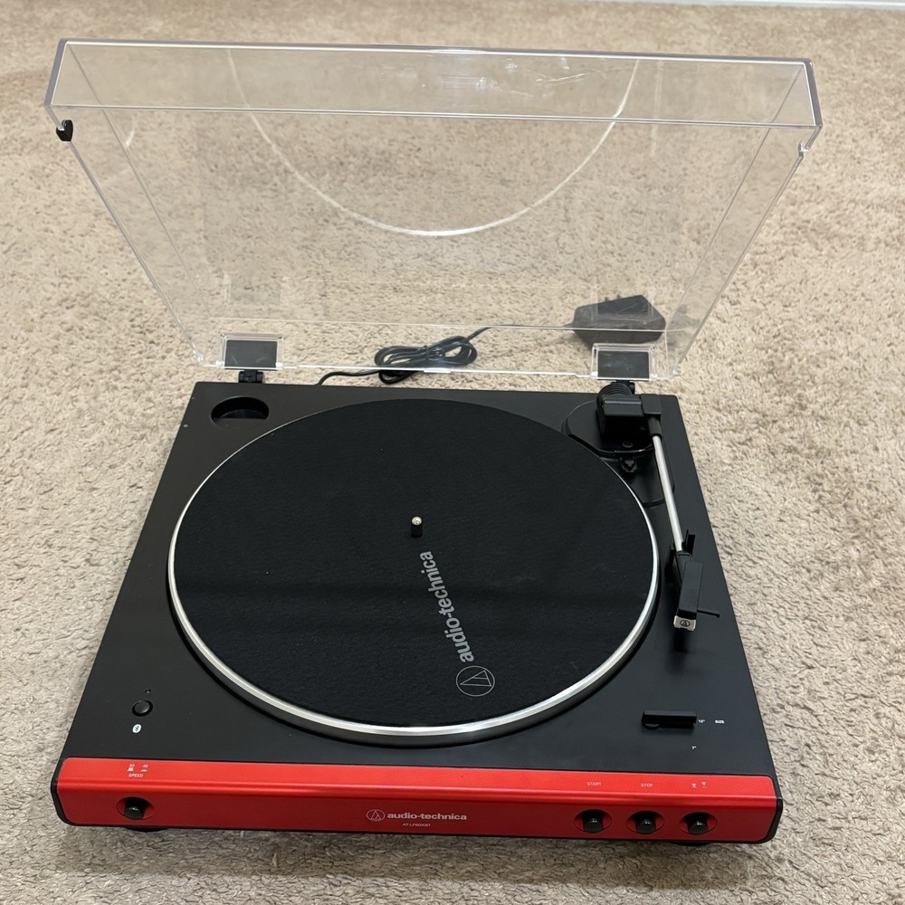 Audio-Technica AT-LP60XBT Turntable Red Black TESTED WORKS Bluetooth